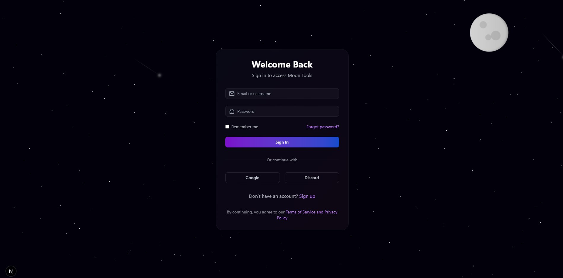 Moon Login Interface