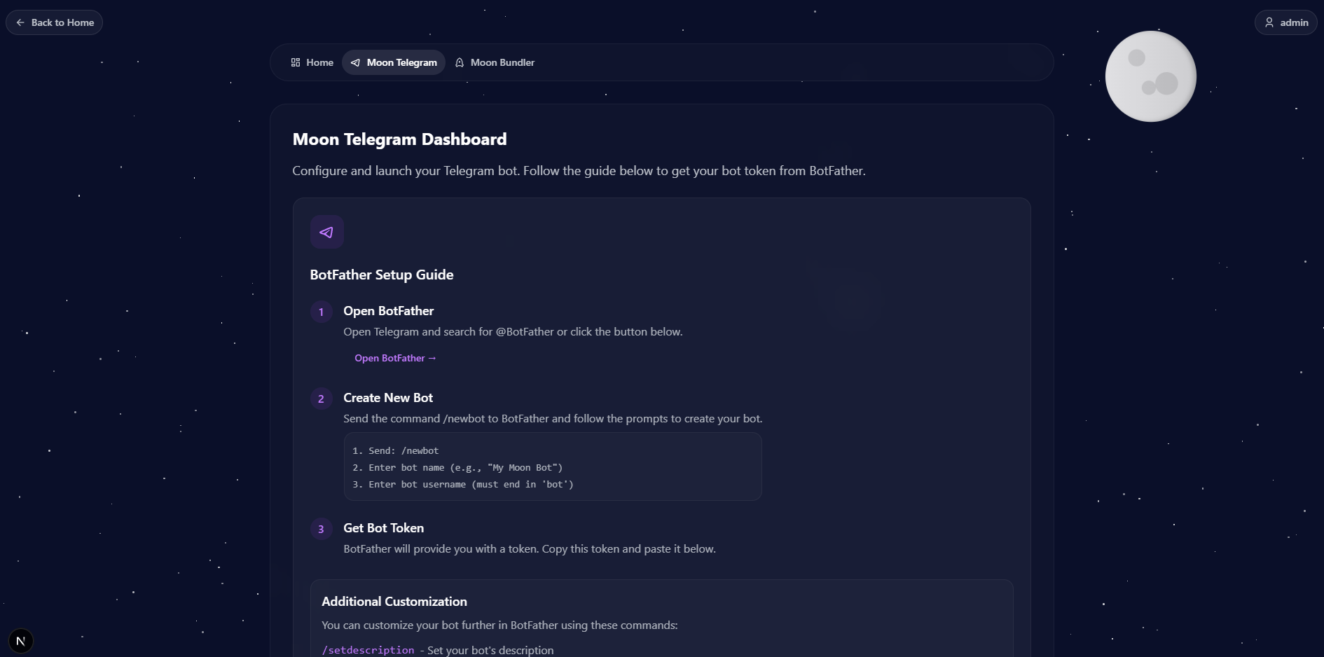 Moon Telegram Website