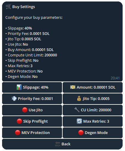 Moon Telegram Buy Settings