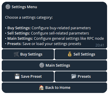 Moon Telegram Settings